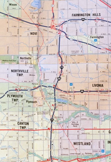 Map of Southeast Michigan showing several cities for buying a home such as Northville, Livonia, South Lyon, and more.
